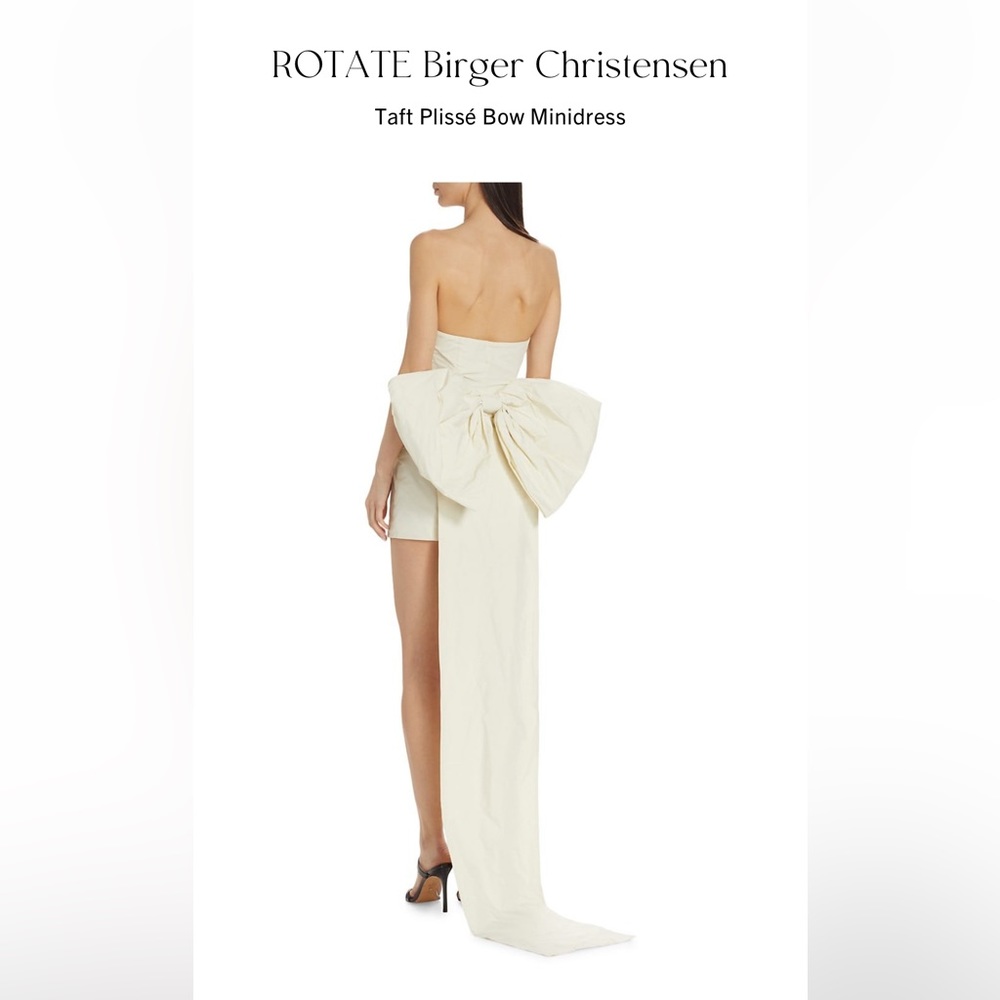 Rotate Birger Christensen Taft Plisse Bow Dress - Ivory Size 6